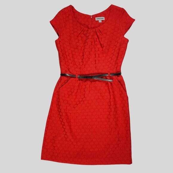 Shift Dress Crimson Red Polka Dot Belted Pockets Shelby & Palmer Midi Size 8 NWT - Picture 1 of 12